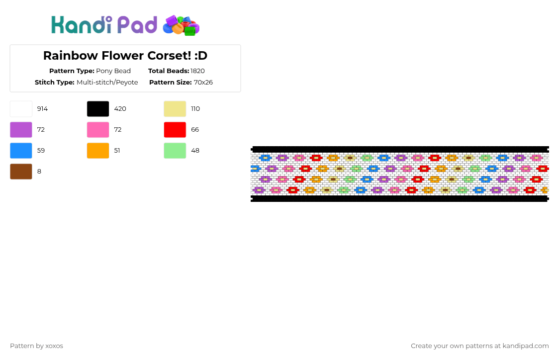 Rainbow Flower Corset! :D - Pony Bead Pattern by xoxos on Kandi Pad - white,pink,red,yellow