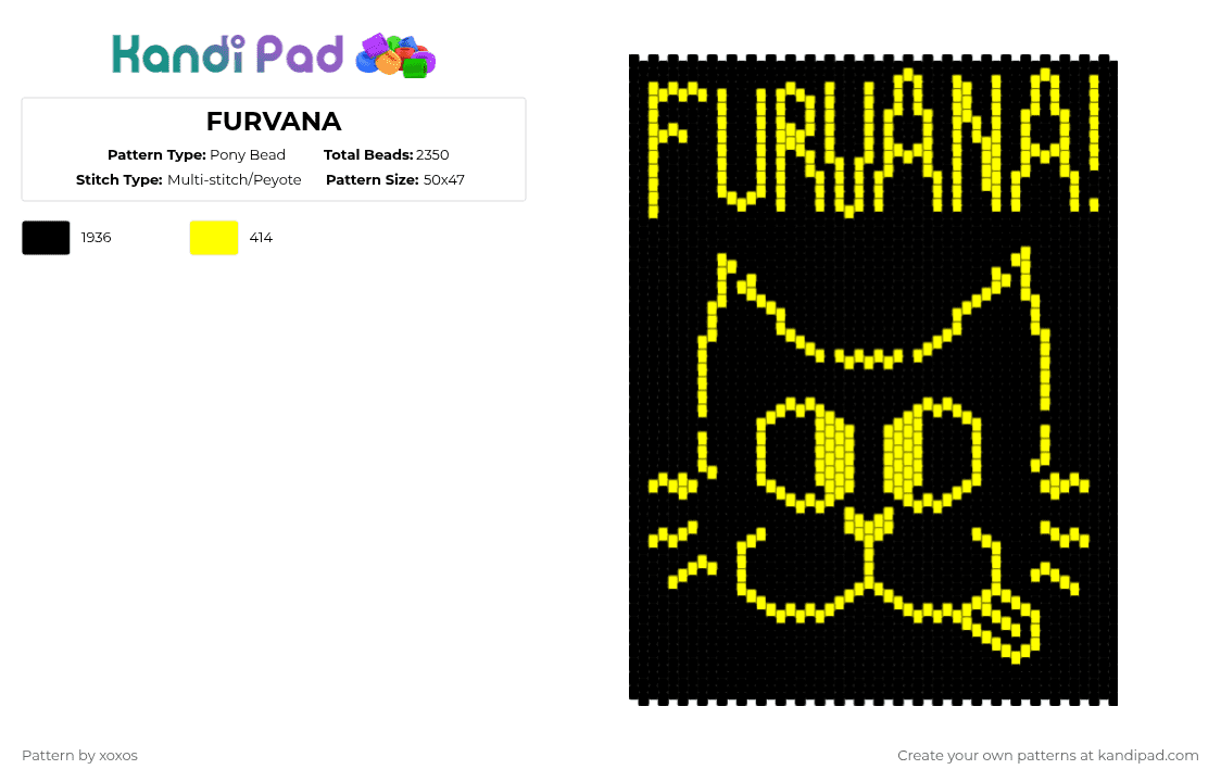 FURVANA - Pony Bead Pattern by xoxos on Kandi Pad - nirvana,cat,poster,furvana,animal,black