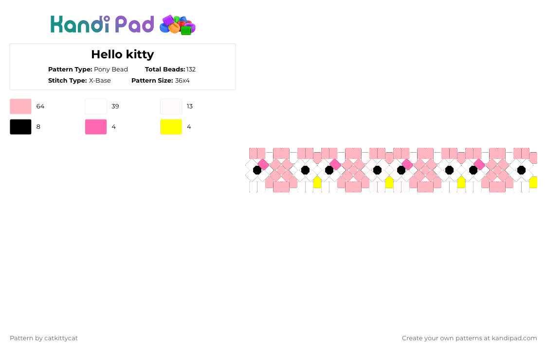 Hello kitty - Pony Bead Pattern by catkittycat on Kandi Pad - pink