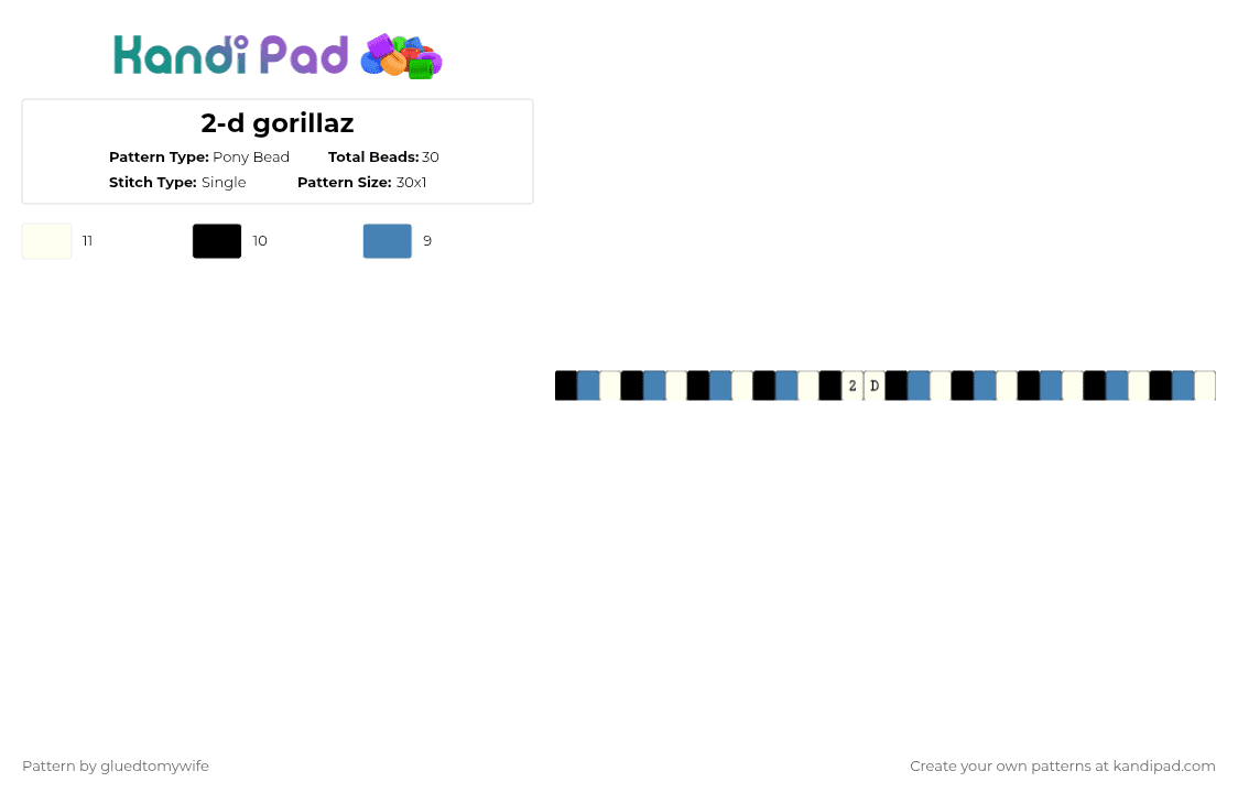 2-d gorillaz - Pony Bead Pattern by g0r1llaz_fan1g1rl on Kandi Pad - blue,white