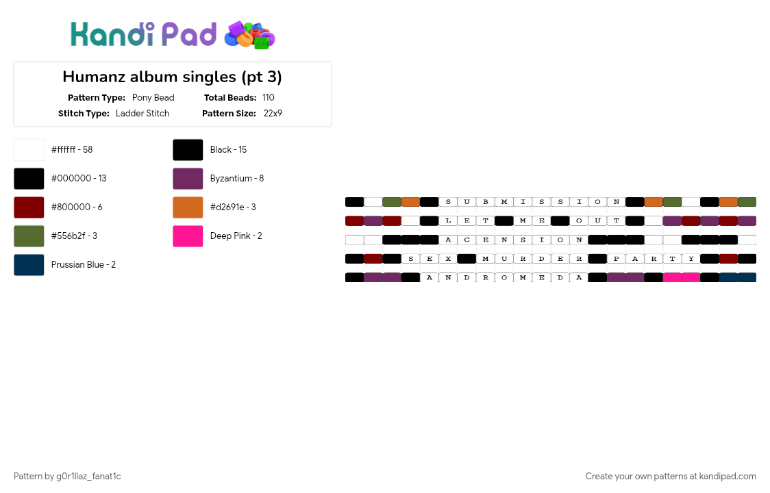 Humanz album singles (pt 3) - Pony Bead Pattern by g0r1llaz_fanat1c on Kandi Pad - brown, pink, white