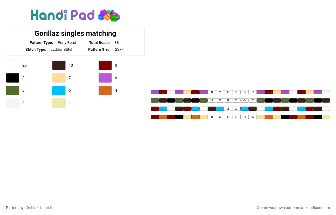 Gorillaz singles matching - Pony Bead Pattern by g0r1llaz_fanat1c on Kandi Pad - beige, brown