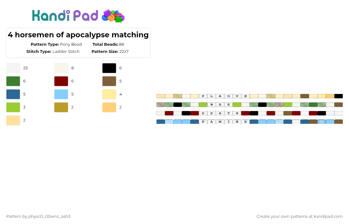 4 horsemen of apocalypse matching - Pony Bead Pattern by g0r1llaz_fanat1c on Kandi Pad - white,tan,brown,light blue,colorful