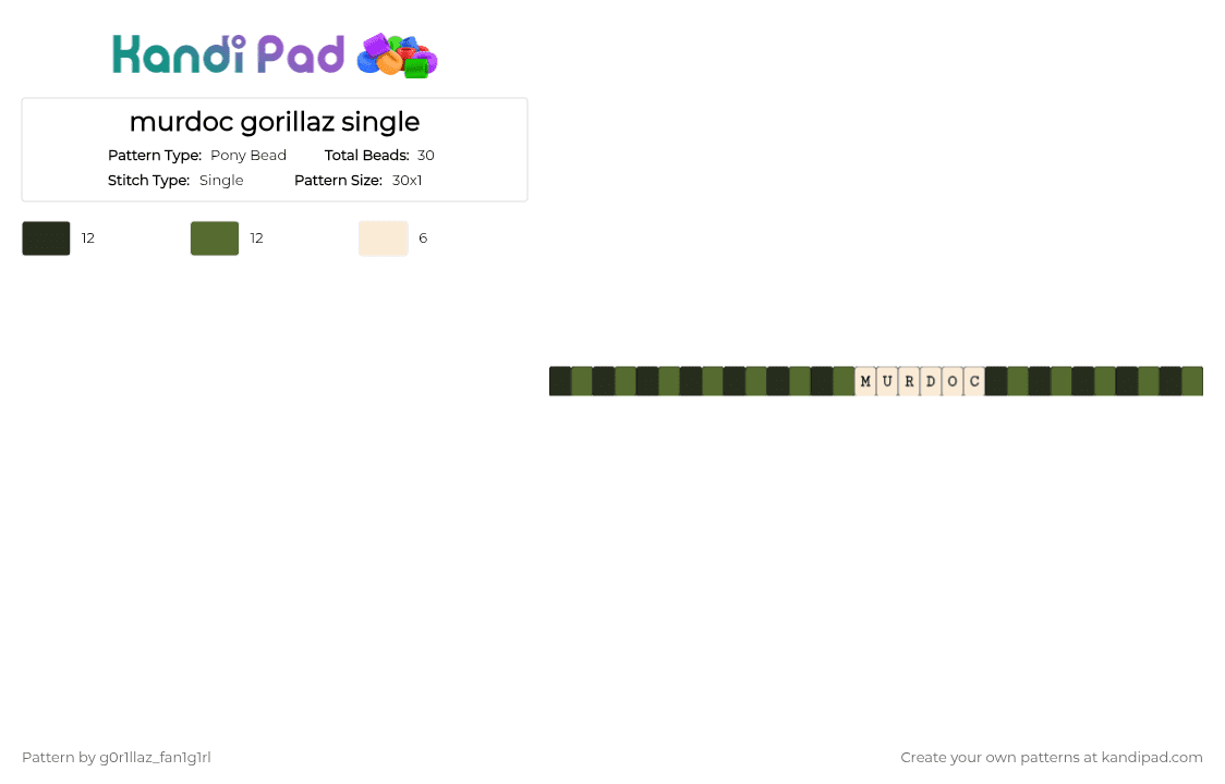 murdoc gorillaz single - Pony Bead Pattern by g0r1llaz_fan1g1rl on Kandi Pad - gold,white