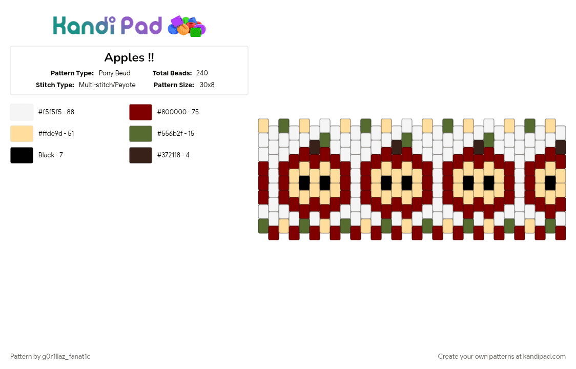 Apples !! - Pony Bead Pattern by g0r1llaz_fanat1c on Kandi Pad - beige, brown