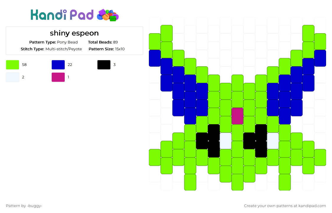 shiny espeon - Pony Bead Pattern by -buggy- on Kandi Pad - green