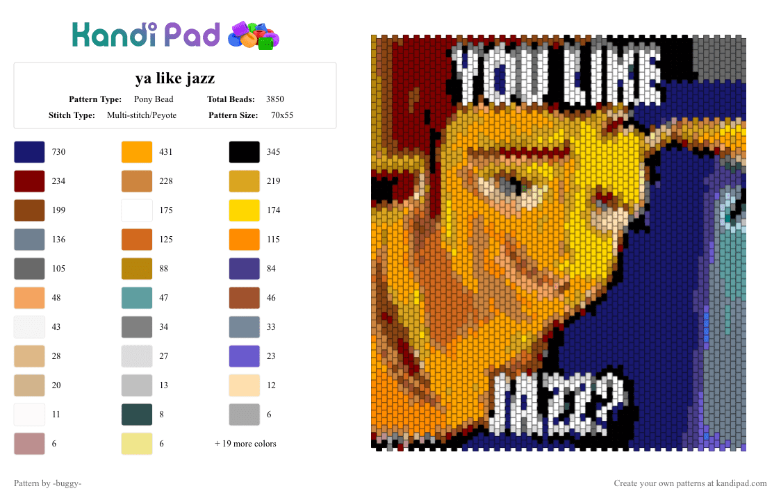 ya like jazz - Pony Bead Pattern by -buggy- on Kandi Pad - gray,purple,orange,bee,barry be benson,bee movie,jazz,panel,buzz