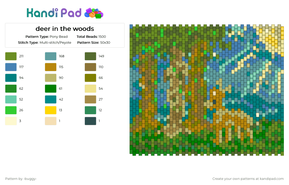 deer in the woods - Pony Bead Pattern by -buggy- on Kandi Pad - gold,green,teal,cotdforestcreatures