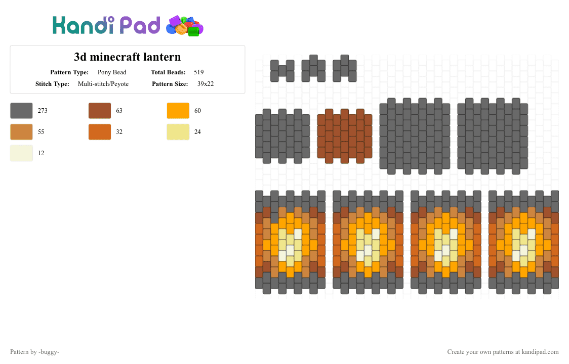 3d minecraft lantern - Pony Bead Pattern by -buggy- on Kandi Pad - gray,orange,minecraft,lantern,light,game