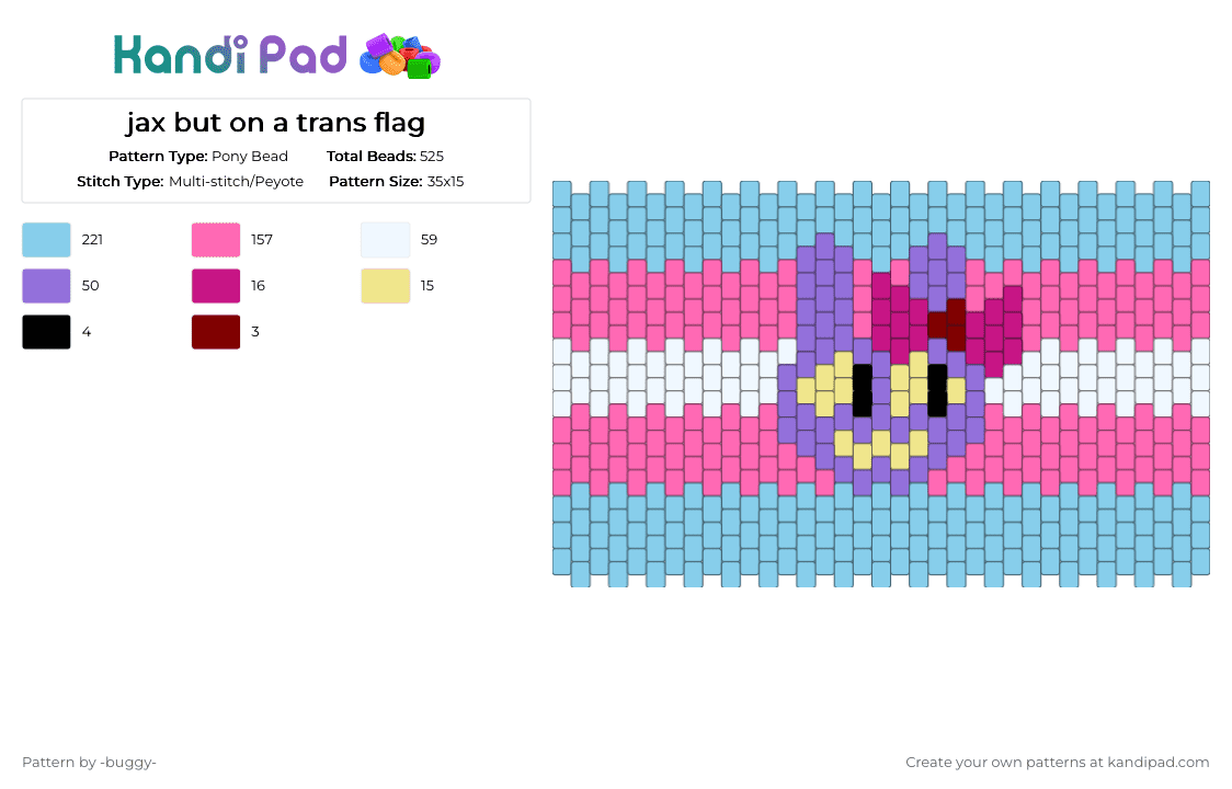 jax but on a trans flag - Pony Bead Pattern by -buggy- on Kandi Pad - pink,light blue,jax,trans,transjax,bow