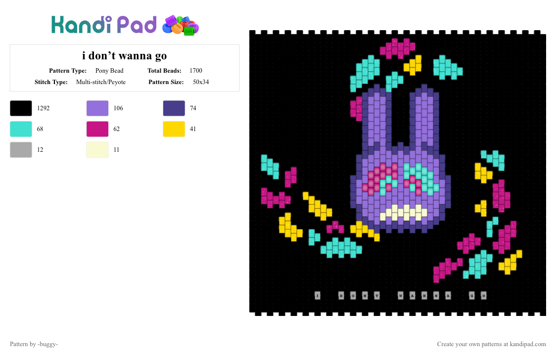 i don’t wanna go - Pony Bead Pattern by -buggy- on Kandi Pad - black,pink,light blue,purple,jax,abstraction,tadc,eyes