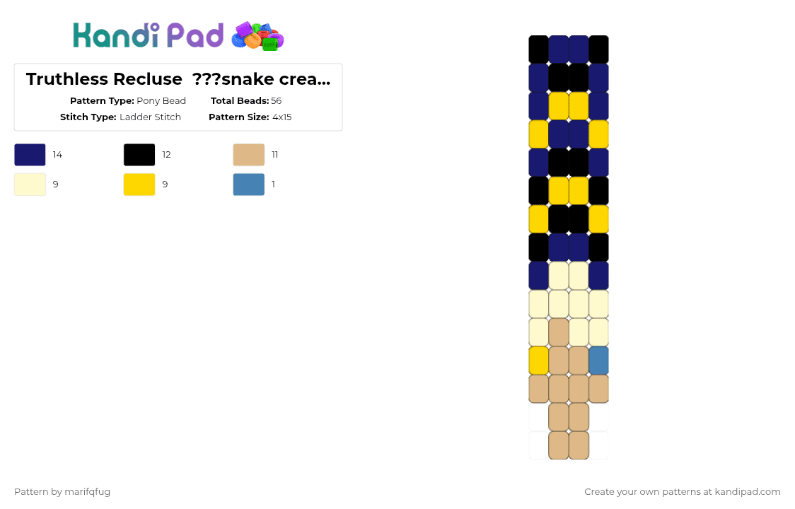 Truthless Recluse  ???snake creature - Pony Bead Pattern by marifqfug on Kandi Pad - beige,yellow,purple,crk,truthless recluse,pure vanilla cookie,cookie run