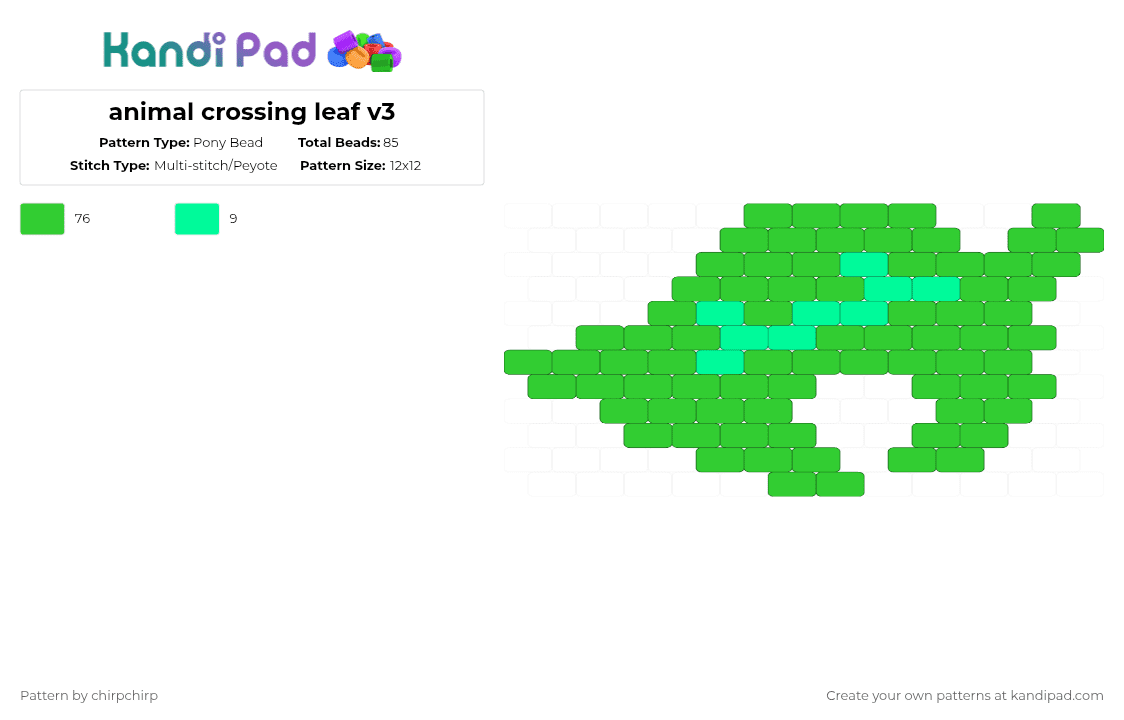 animal crossing leaf v3 - Pony Bead Pattern by chirpchirp on Kandi Pad - green,animal crossing,acnh,ancl,leaf