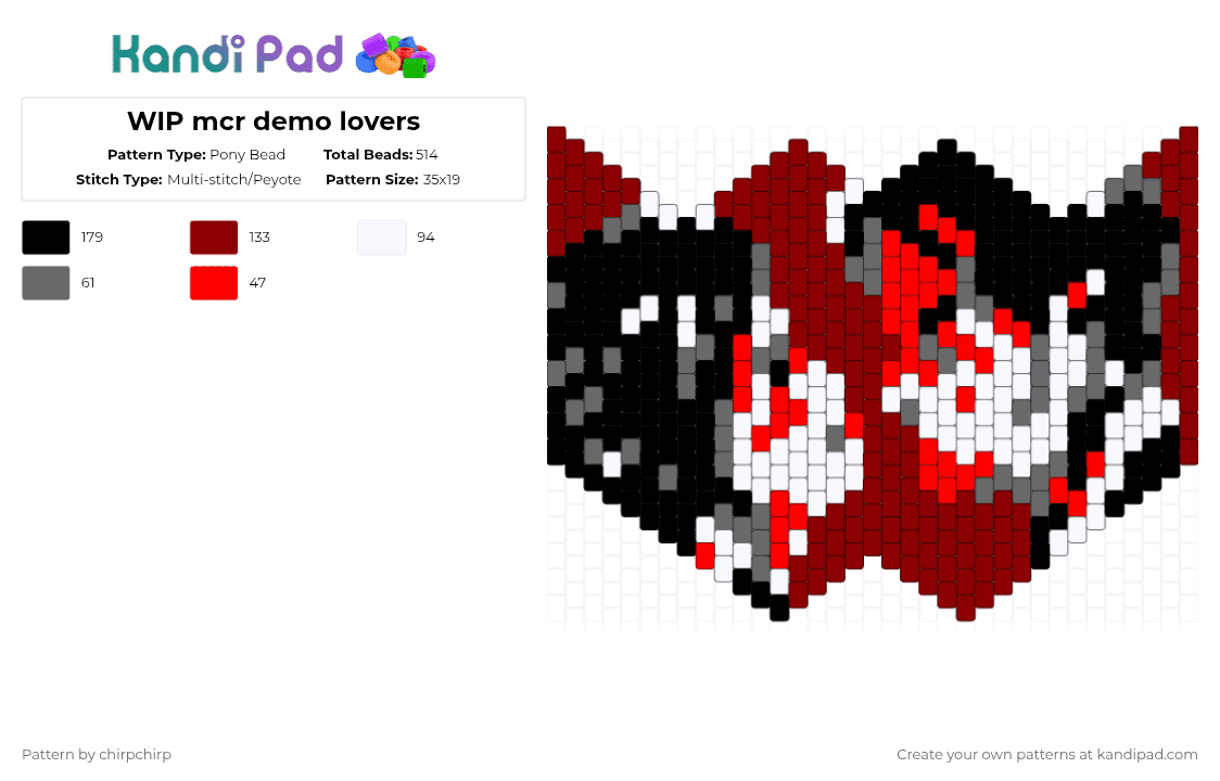 mcr demo lovers subzero mask wip - Pony Bead Pattern by chirpchirp on Kandi Pad - mcr,band,music,red,mask,my chemical romance,three cheers for sweet revenge,demolition lovers,emo,subzero