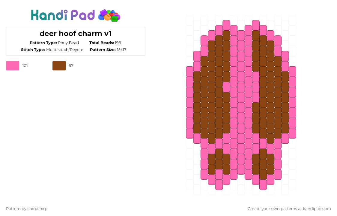 deer hoof charm v1 - Pony Bead Pattern by chirpchirp on Kandi Pad - red,pink,deer,hoof,fawn,print
