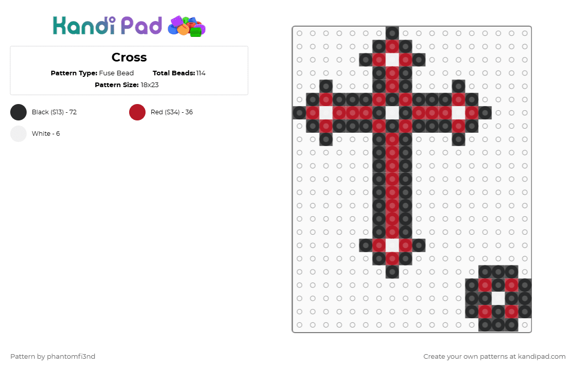Rosary Cross Alt - Fuse Bead Pattern by phantomfi3nd on Kandi Pad - black,red