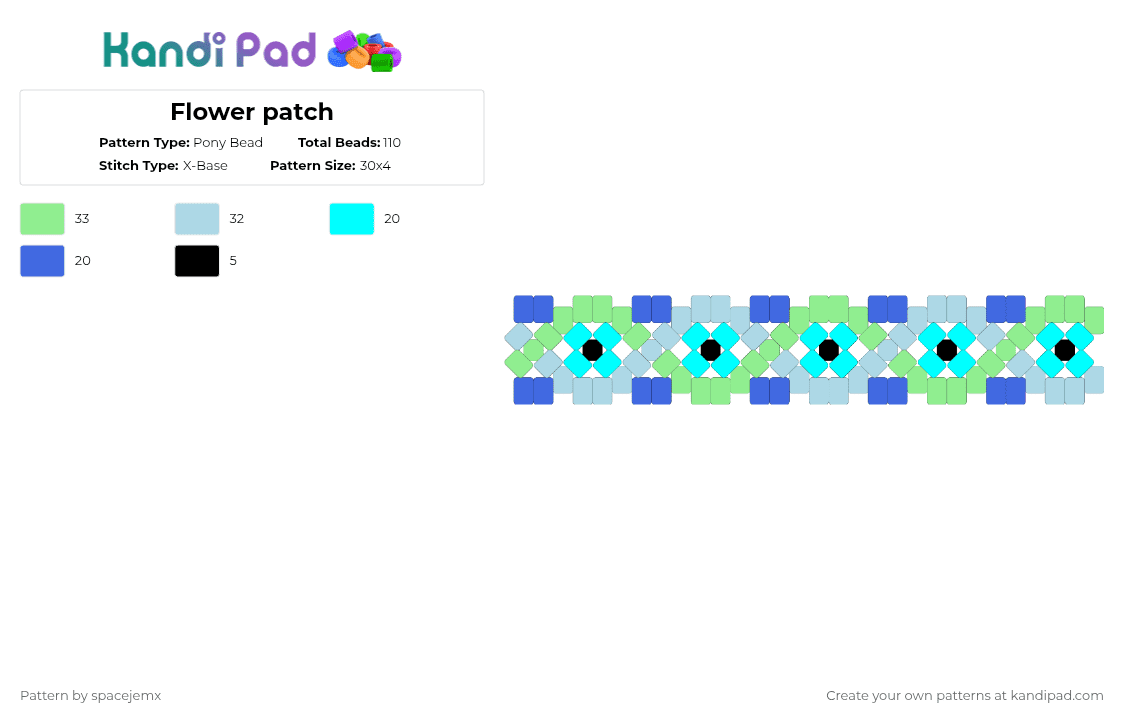 Flower patch - Pony Bead Pattern by spacejemx on Kandi Pad - light blue