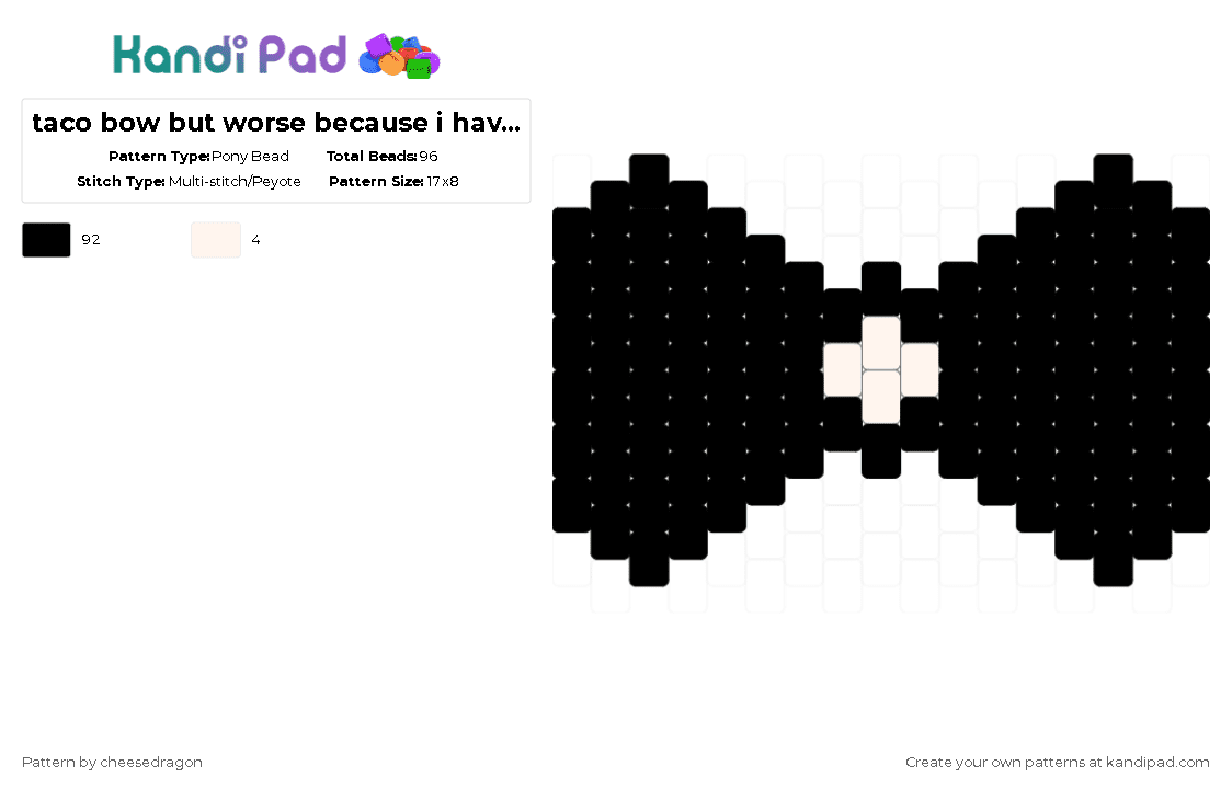 taco bow but worse because i have very little beaeeds - Pony Bead Pattern by cheesedragon on Kandi Pad - black,osc