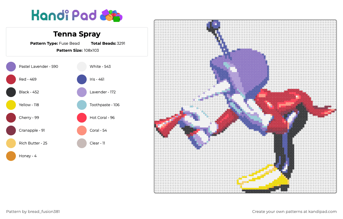 Tenna Spray - Fuse Bead Pattern by bread_fusion381 on Kandi Pad - purple,blue,red,deltarune,tenna,kris,susie,ralsei,deltarune chapter 3,undertale,spamton