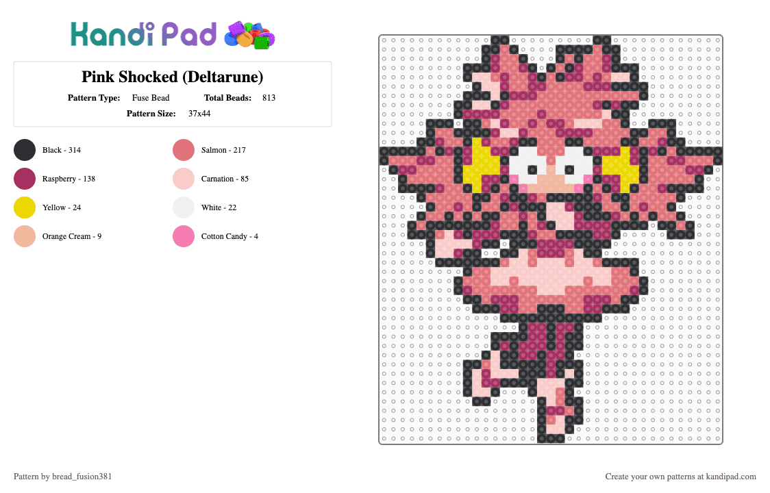 Pink Shocked (Deltarune) - Fuse Bead Pattern by bread_fusion381 on Kandi Pad - red,pink,deltarune,mad mew mew,deltarune chapter 5,kris,ralsei,susie,mad dummy