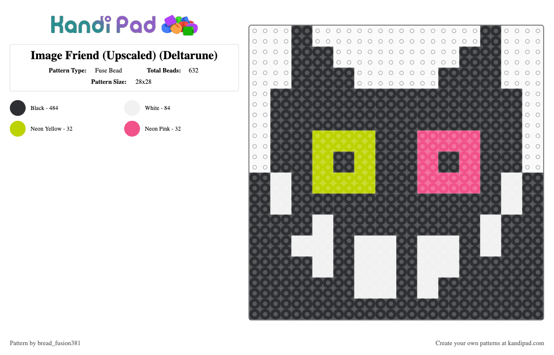 Image Friend (Upscaled) (Deltarune) - Fuse Bead Pattern by bread_fusion381 on Kandi Pad - black, deltarune, gaster, green, image friend, kris, pink, ralsei, spamton, susie
