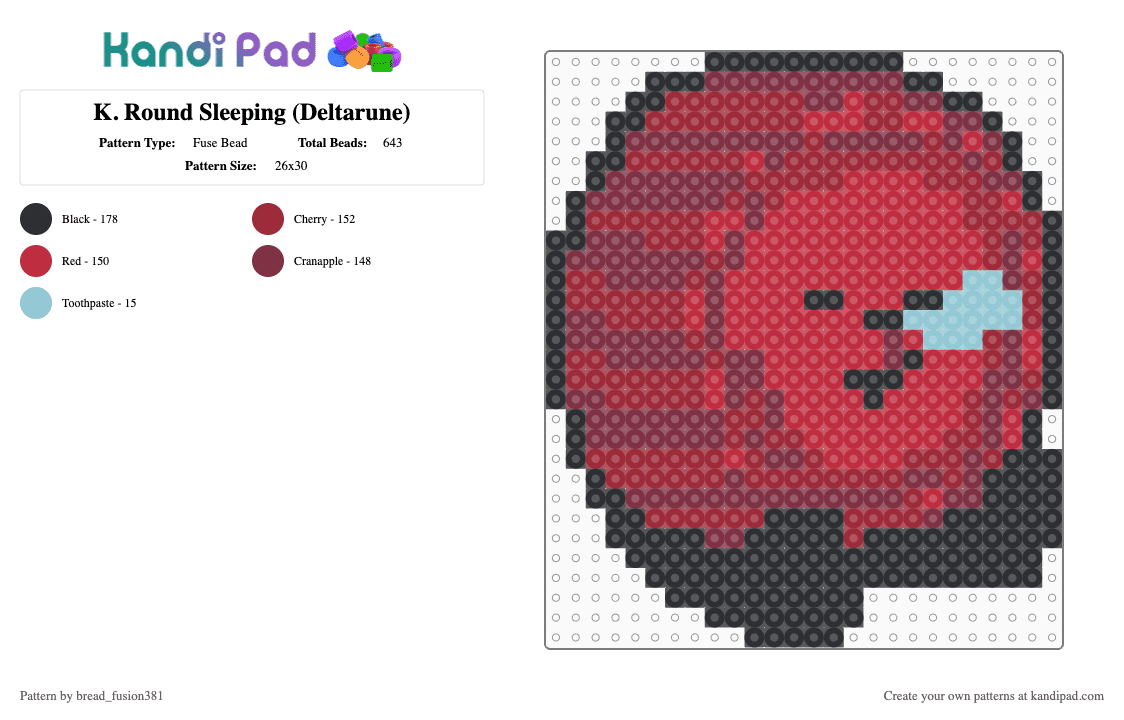 K. Round Sleeping (Deltarune) - Fuse Bead Pattern by bread_fusion381 on Kandi Pad - red,k round,deltarune,deltarune chapter 1,deltarune chapter 4,kris,ralsei,susie