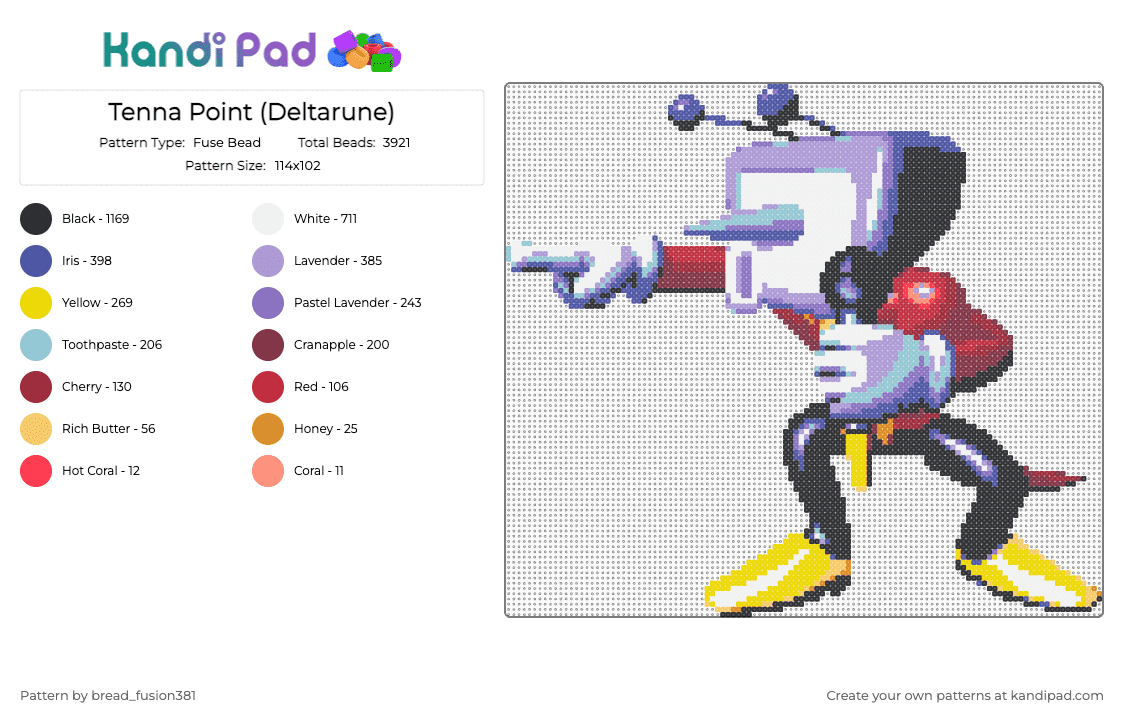 Tenna Point (Deltarune) - Fuse Bead Pattern by bread_fusion381 on Kandi Pad - purple,blue,yellow,colorful,deltarune,tenna,susie,kris,ralsei,deltarune chapter 3