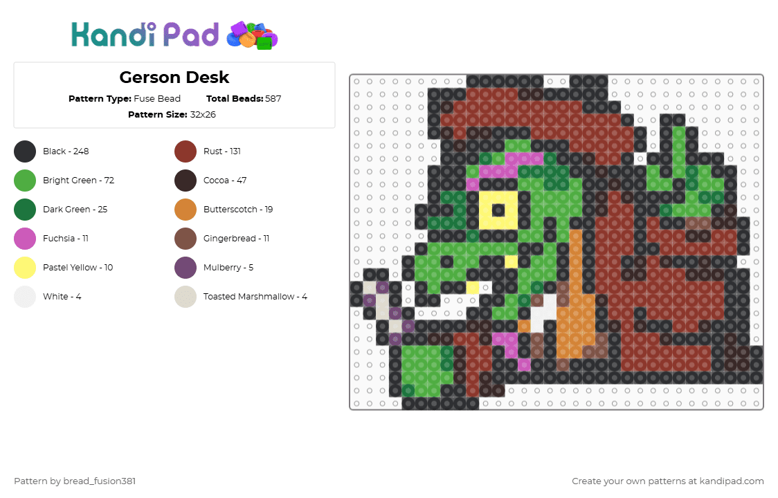 Gerson Desk - Fuse Bead Pattern by bread_fusion381 on Kandi Pad - black,brown,green,red,deltarune,undertale,gerson,hammer of justice,kris,ralsei,susie,deltarune chapter 4