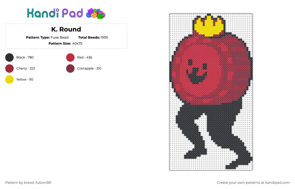 K. Round - Fuse Bead Pattern by bread_fusion381 on Kandi Pad - red,deltarune,undertale,kris,susie,ralsei,k round,c round