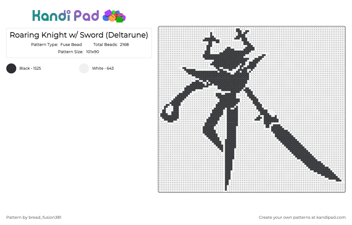 Roaring Knight w/ Sword (Deltarune) - Fuse Bead Pattern by bread_fusion381 on Kandi Pad - white,black,roaring knight,deltarune,deltarune chapter 3,kris,ralsei,susie,undertale