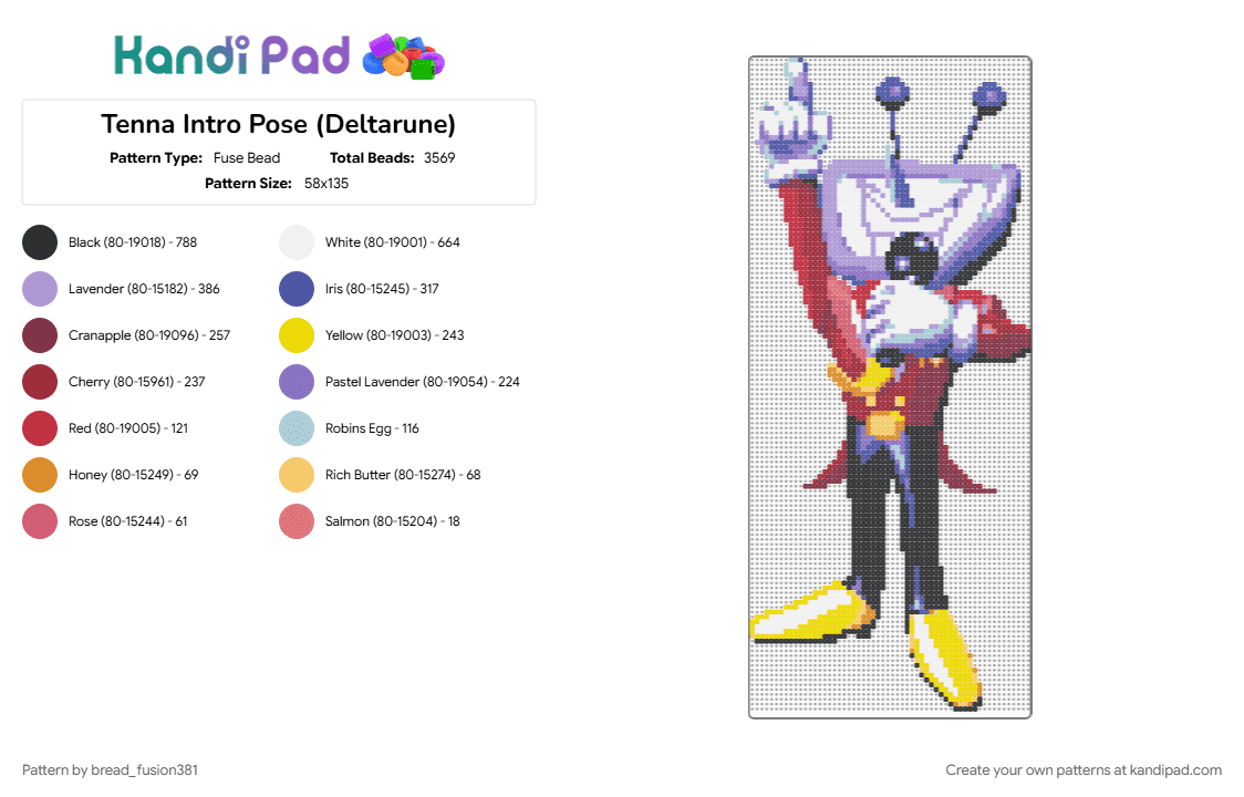 Tenna Intro Pose (Deltarune) - Fuse Bead Pattern by bread_fusion381 on Kandi Pad - colorful, deltarune, deltarune chapter 3, kris, purple, ralsei, red, susie, tenna, undertale, video game