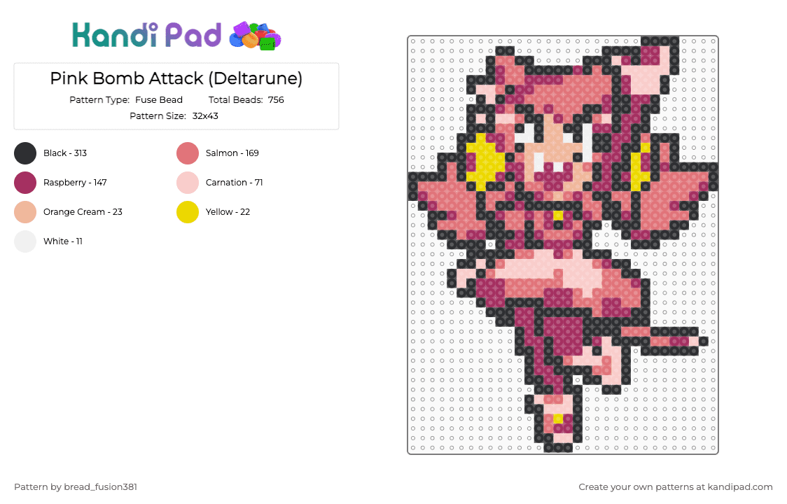 Pink Bomb Attack (Deltarune) - Fuse Bead Pattern by bread_fusion381 on Kandi Pad - deltarune, deltarune chapter 5, kris, mad dummy, mad mew mew, pink, ralsei, red, susie