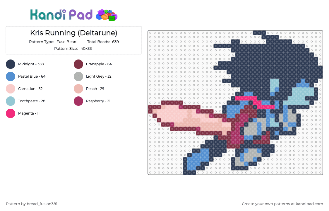Kris Running (Deltarune) - Fuse Bead Pattern by bread_fusion381 on Kandi Pad - deltarune, deltarune chapter 5, flowery, kris, purple, ralsei, susie