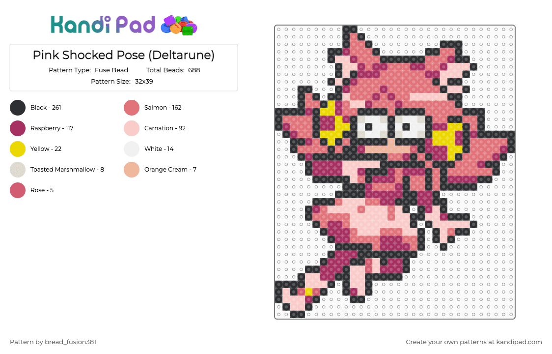 Pink Shocked Pose (Deltarune) - Fuse Bead Pattern by bread_fusion381 on Kandi Pad - beige, deltarune, deltarune chapter 5, kris, mad dummy, mad mew mew, pink, ralsei, red, susie