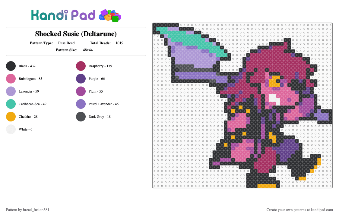 Shocked Susie (Deltarune) - Fuse Bead Pattern by bread_fusion381 on Kandi Pad - black,pink,deltarune,undertale,susie,kris,ralsei,deltarune chapter 4