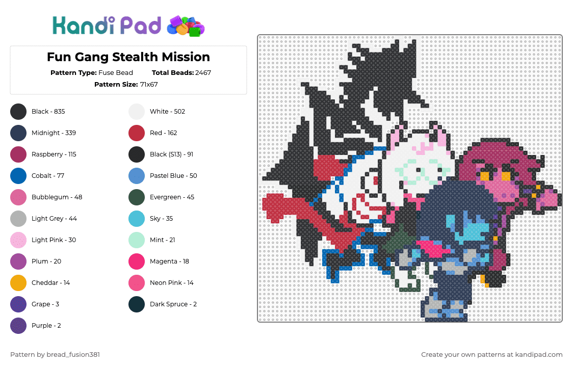 Fun Gang Stealth Mission - Fuse Bead Pattern by bread_fusion381 on Kandi Pad - pink,purple,red,deltarune,tenna,kris,ralsei,susie,undertale