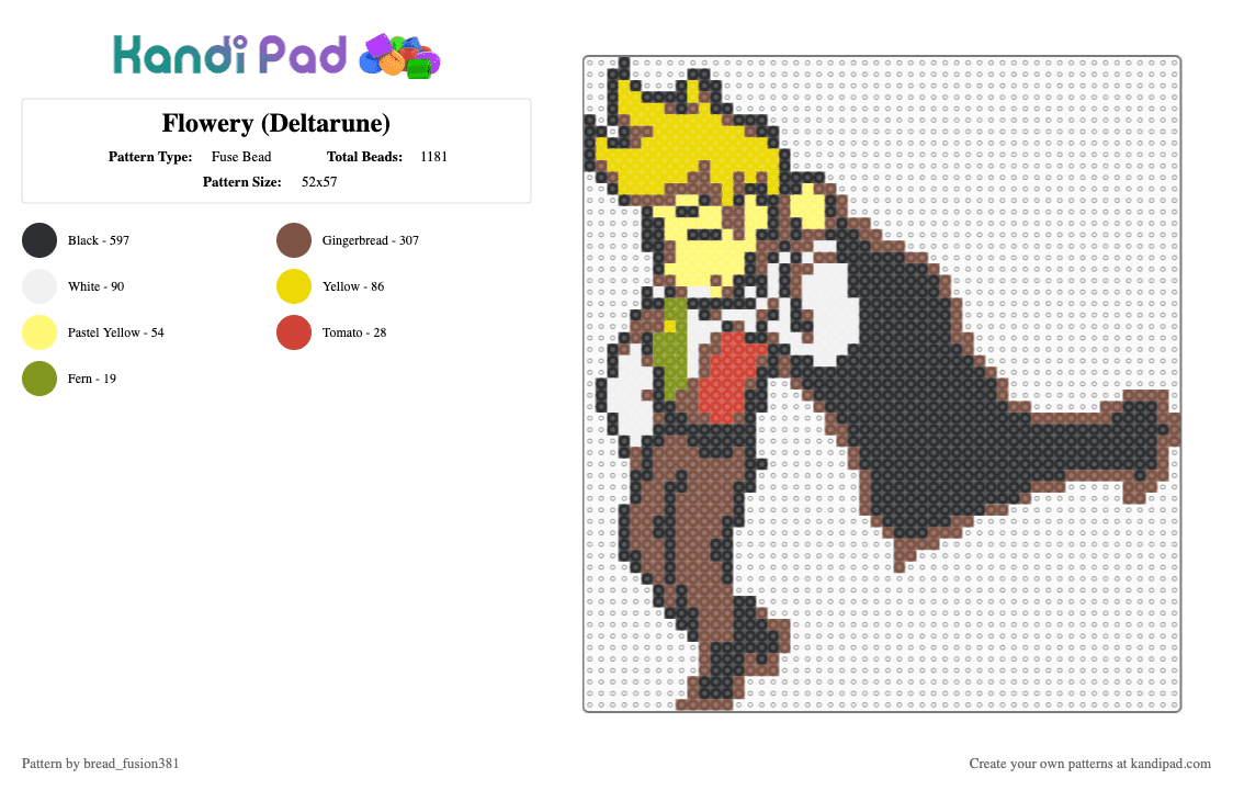 Flowery (Deltarune) - Fuse Bead Pattern by bread_fusion381 on Kandi Pad - black,tan,yellow,deltarune,deltarune chapter 5,kris,susie,ralsei,flowery,asgore