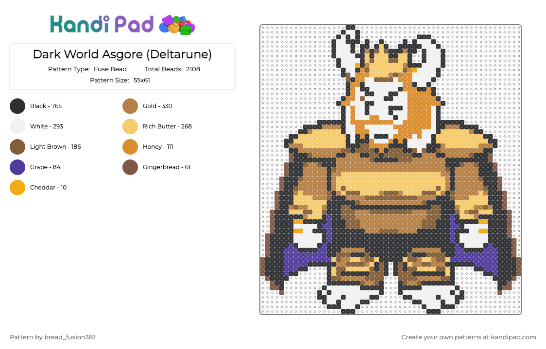 Dark World Asgore (Deltarune) - Fuse Bead Pattern by bread_fusion381 on Kandi Pad - tan,yellow,asgore,deltarune,undertale,flowery,kris,ralsei,susie,deltarune chapter 5