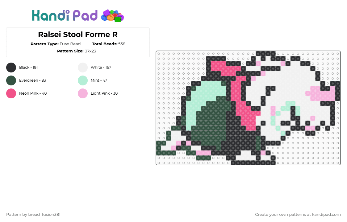 Ralsei Stool Forme R - Fuse Bead Pattern by bread_fusion381 on Kandi Pad - gray,pink,deltarune,ralsei,kris,susie,undertale,lancer