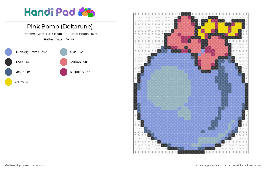 Pink Big Bomb (Deltarune) - Fuse Bead Pattern by bread_fusion381 on Kandi Pad - deltarune, deltarune chapter 5, kris, light blue, mad dummy, mad mew mew, pink, ralsei, susie