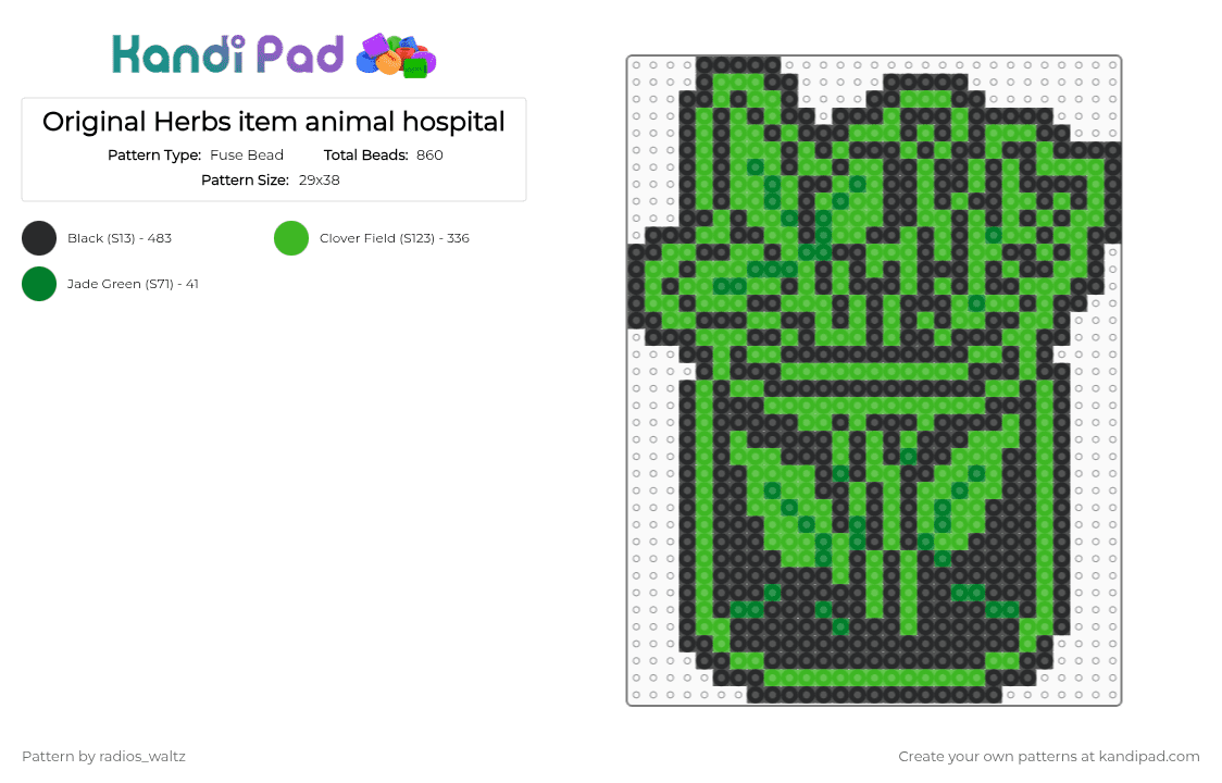 Original Herbs item animal hospital - Fuse Bead Pattern by radios_waltz on Kandi Pad - black,green,animal hospital,roblox