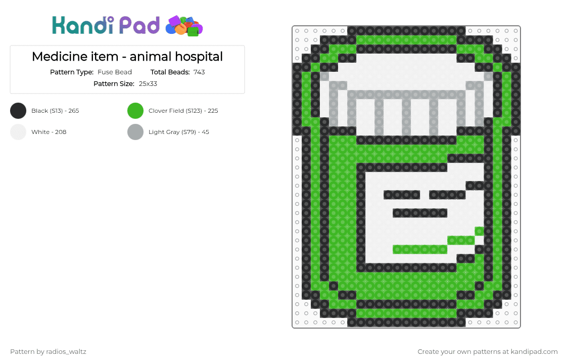 Original medicine item animal hospital - Fuse Bead Pattern by radios_waltz on Kandi Pad - green,animal hospital,roblox