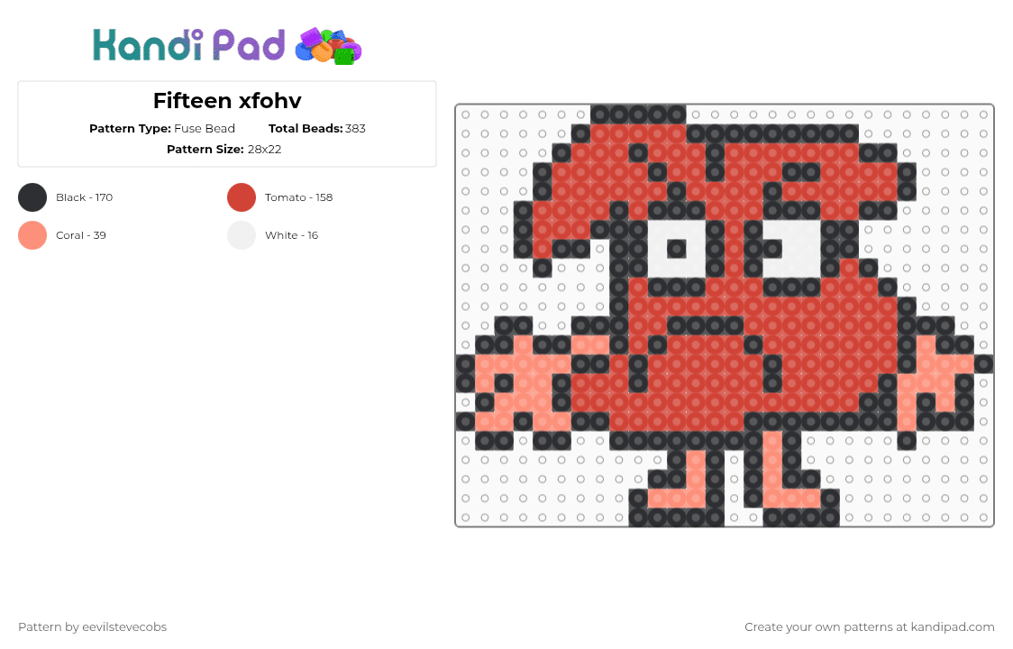 Fifteen xfohv - Fuse Bead Pattern by radios_waltz on Kandi Pad - red