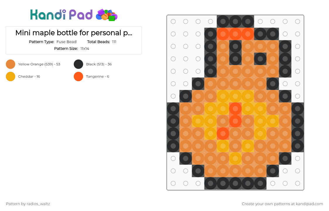 Mini maple bottle for personal project. - Fuse Bead Pattern by radios_waltz on Kandi Pad - black, orange