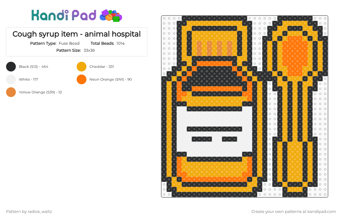 Original cough syrup item  animal hospital - Fuse Bead Pattern by radios_waltz on Kandi Pad - orange,animal hospital