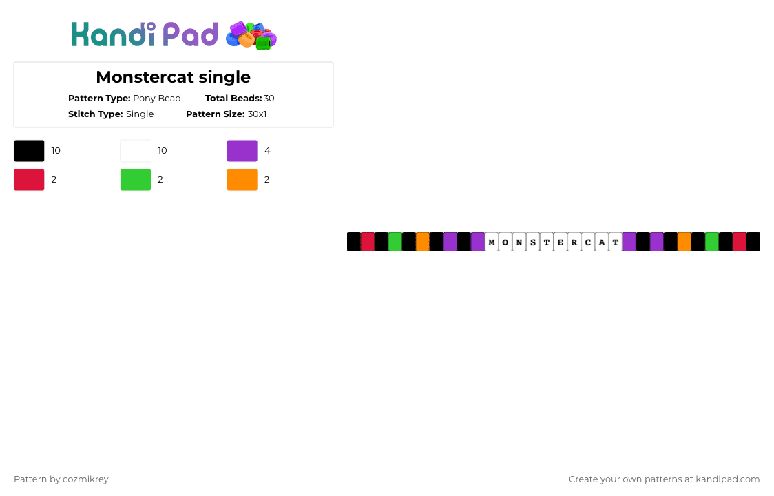 Monstercat single - Pony Bead Pattern by cozmikrey on Kandi Pad - white,purple