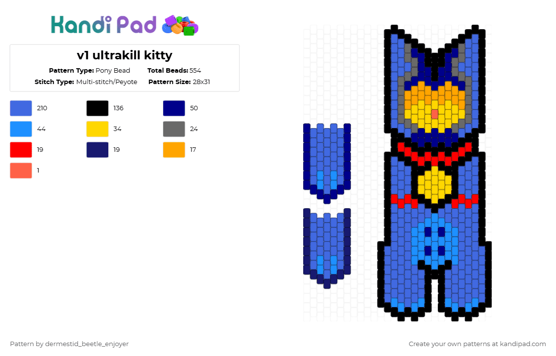 v1 ultrakill kitty - Pony Bead Pattern by dermestid_beetle_enjoyer on Kandi Pad - purple,blue,kitty,ultrakilk,robot,pet,dangle,big