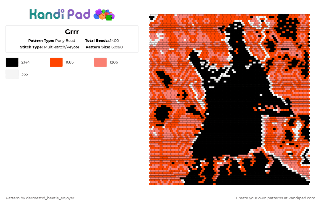 alpha - Pony Bead Pattern by dermestid_beetle_enjoyer on Kandi Pad - alpha,doberman,dog,panel,silhouette,intense,animal,red,orange
