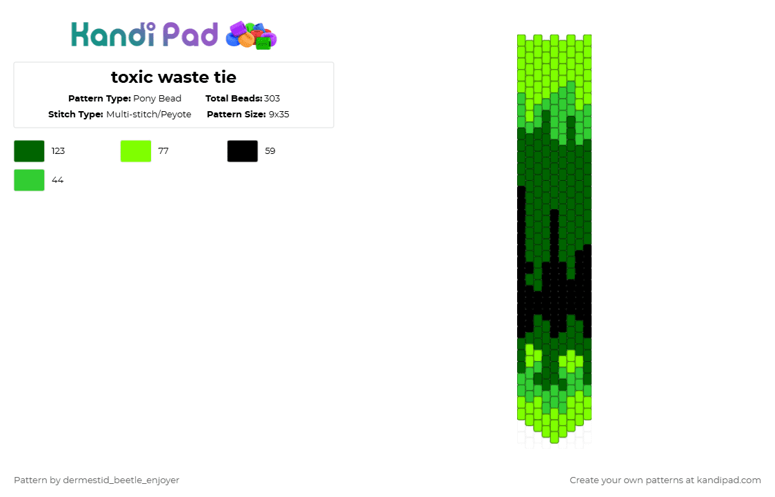 toxic waste tie - Pony Bead Pattern by dermestid_beetle_enjoyer on Kandi Pad - green,biohazard,toxic