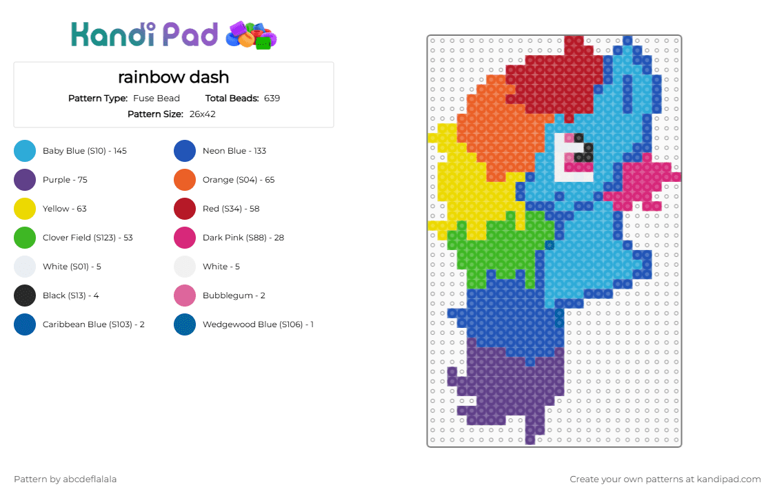 rainbow dash - Fuse Bead Pattern by abcdeflalala on Kandi Pad - blue, light blue, purple